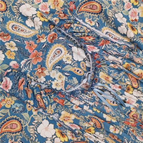 Women's 2025 Summer Boho Floral Print Tiered Casual Flowy Long Maxi Dress - Picture 4 of 6